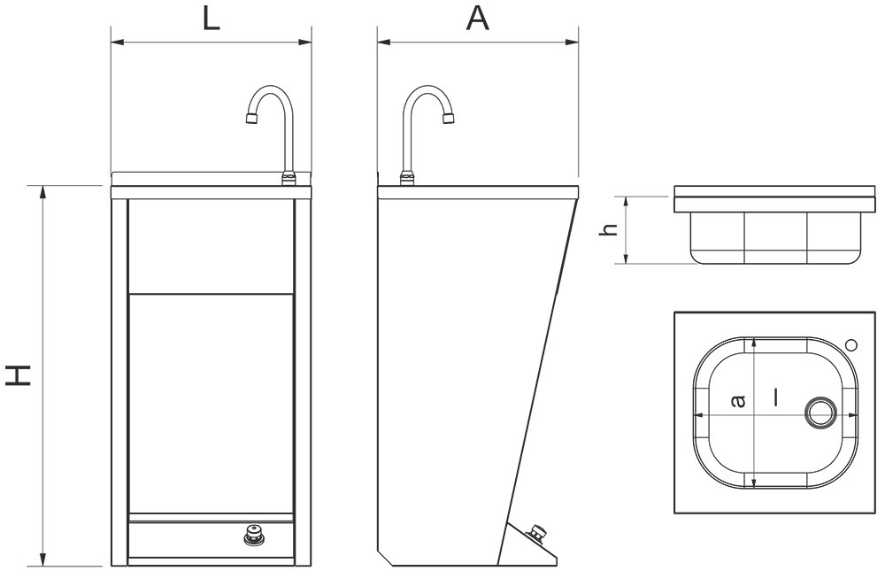 Dibujo técnico: Lavamanos registrable con pedestal un pulsador agua fría y caliente Fricosmos