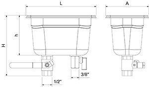 Dibujo técnico: Lavaporcionador de helados para encastrar Fricosmos 176x108x155 mm