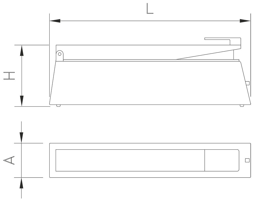 Dibujo técnico: Máquina termoselladora para bolsas de 400 mm Fricosmos 560x95x170 mm