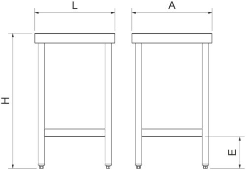 Dibujo técnico: Mesa central con entrepaño especial maquinaria altura estándar Fricosmos 505x505x853 mm