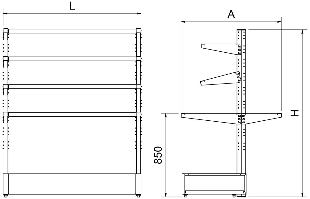 Dibujo técnico: Mesa central de emplatado Imagine Fricosmos 1174x1050x1700 mm