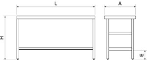 Dibujo técnico: Mesa inox central Fricosmos 1000x500x850 mm