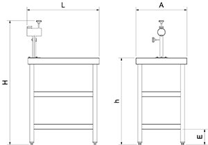 Dibujo técnico: Mesa inox jamonera RT-2D Fricosmos
