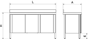 Dibujo técnico: Mesa mural inox con puertas abatibles Fricosmos 1000x500x850 mm