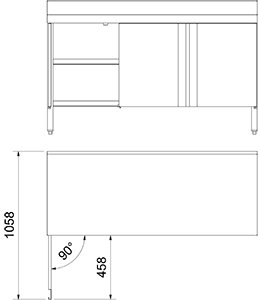 Dibujo técnico: Mesa mural inox con puertas abatibles Fricosmos 1500x500x850 mm