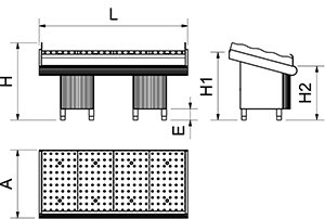 Dibujo técnico: Mostrador de pescadería 1 m con soportes Fricosmos