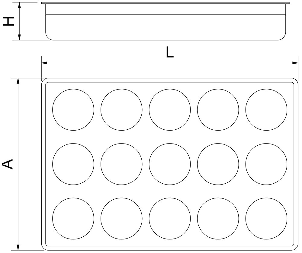 Dibujo técnico: Organizador de huevos para cubeta GN 2/1 Fricosmos