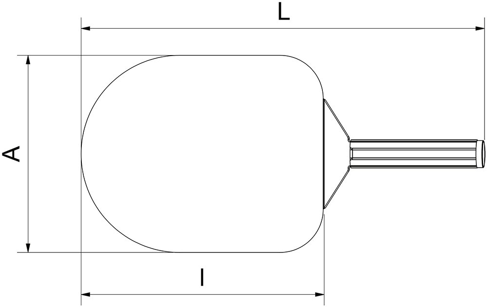 Dibujo técnico: Pala lisa para pizza mango corto acero inoxidable Fricosmos