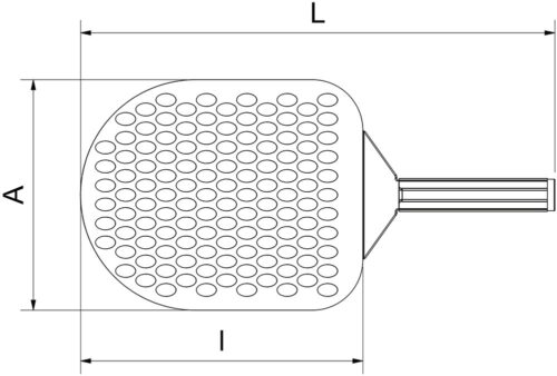 Dibujo técnico: Pala perforada para pizza mango corto acero inoxidable Fricosmos