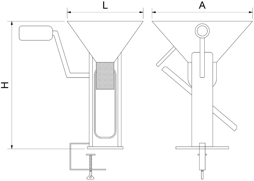 Dibujo técnico: Picador de tomate inox a manivela Fricosmos