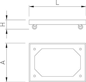 Dibujo técnico: Plataforma con freno para transporte de cestos de lavavajillas Fricosmos 550x550 mm