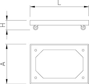 Dibujo técnico: Plataforma rodante Fricosmos 610x410x165 mm