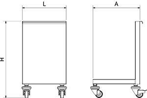 Dibujo técnico: Puerta inox rodante para contenedores Fricosmos 460x500x780 mm