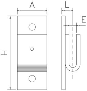 Dibujo técnico: Soporte central inox para pletina Fricosmos 18x40x100 mm