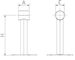 Dibujo técnico: Soporte inox central para protección anti-choques Fricosmos 50x200 mm