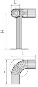 Dibujo técnico: Soporte inox de esquina para protección anti-choques Fricosmos 90x250 mm