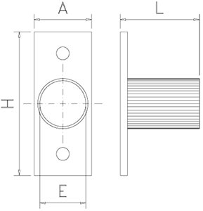 Dibujo técnico: Soporte inox lateral a atornillar para tubos Fricosmos 45x40x100 mm