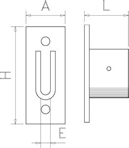 Dibujo técnico: Soporte lateral inox izquierdo para pletina Fricosmos 45x40x100 mm