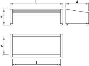 Dibujo técnico: Soporte porta cubetas Gastronorm de sobremesa y mural Fricosmos 740x390x275 mm