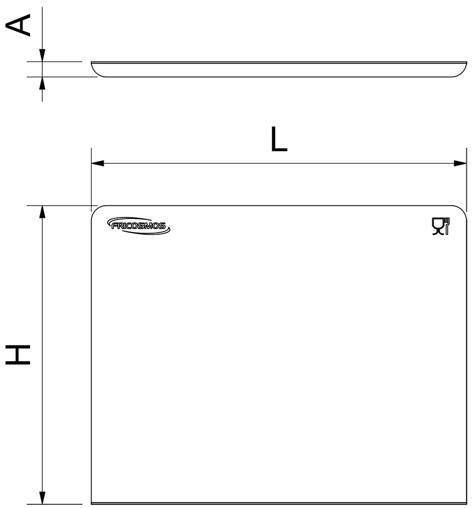 Dibujo técnico: Superficie de trabajo con reborde de acero inoxidable para corte y amasado Fricosmos