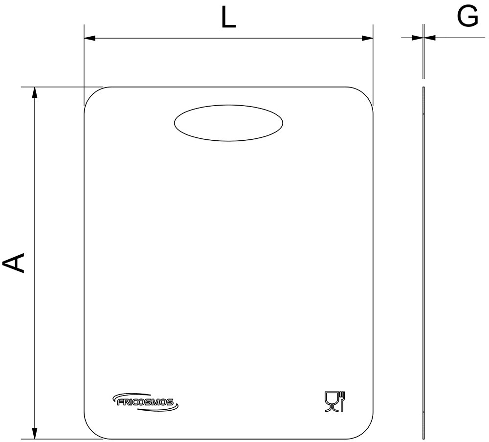 Dibujo técnico: Tabla de corte multifuncional en acero inoxidable Fricosmos
