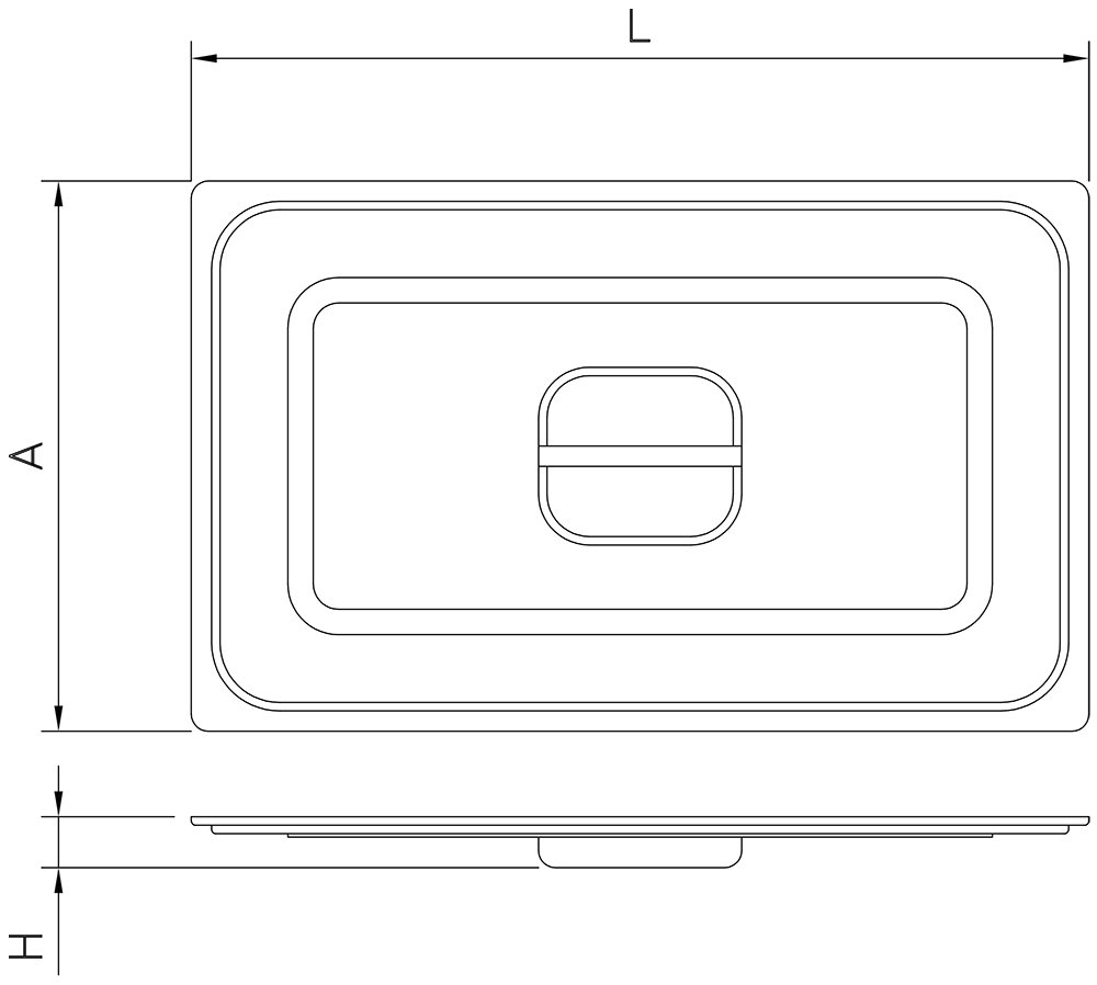 Dibujo técnico: Tapa estilo campana para cubeta GN Fricosmos 530x325x106 mm