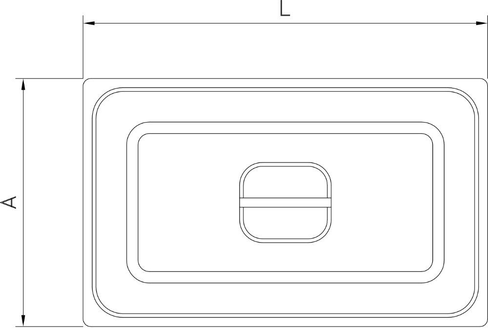 Dibujo técnico: Tapa inox para cubeta GN 1/6 con muesca para cazo Fricosmos 176x162 mm