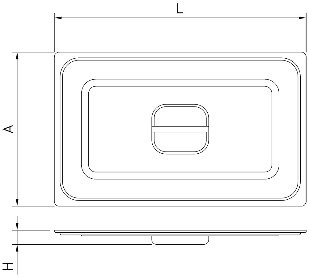 Dibujo técnico: Tapa para vacío en cubeta GN 1/6 Fricosmos 176x162x36 mm