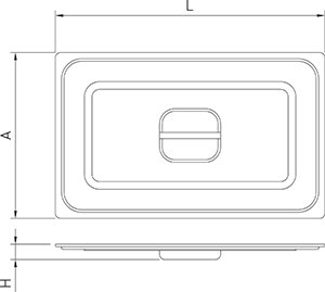 Dibujo técnico: Tapa plana de policarbonato para cubeta de heladería Fricosmos 330x165x20 mm
