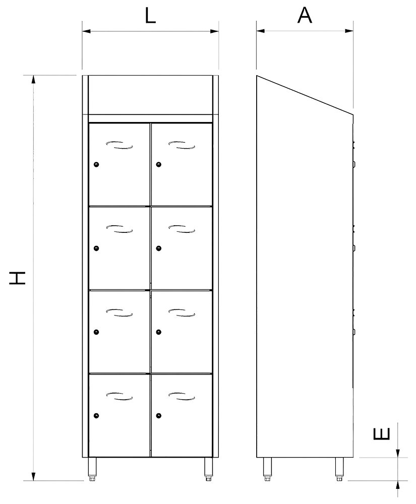 Dibujo técnico: Taquilla casillero inox 8 compartimentos Fricosmos
