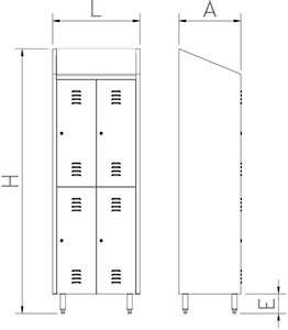 Dibujo técnico: Taquilla grande inox 6 puertas con 12 perchas Fricosmos