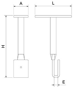 Dibujo técnico: Tirante de techo inox de pletina para atornillar Fricosmos 100x40x150 mm