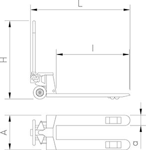 Dibujo técnico: Transpaleta pintada Fricosmos 1550x540x1220 mm