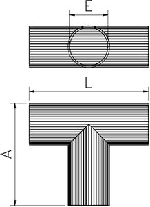 Dibujo técnico: Tubo inox en forma de T Fricosmos 100x70 mm