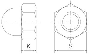 Dibujo técnico: Tuerca ciega inox hexagonal con rosca métrica Fricosmos øM5 mm