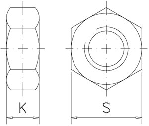 Dibujo técnico: Tuerca inox hexagonal con rosca métrica Fricosmos øM5 mm