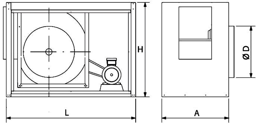 Dibujo técnico: Unidad de extracción interior para campana industrial Fricosmos