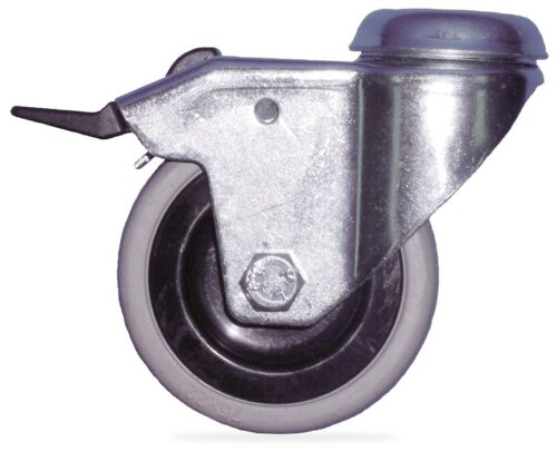 Rueda galvanizada con rodadura de goma y freno Fricosmos