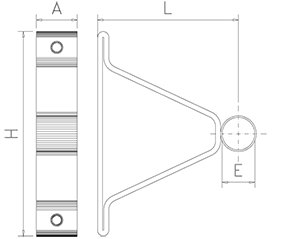 Dibujo técnico: Soporte puente inox con trasera para tubo Fricosmos 200x145x30 mm