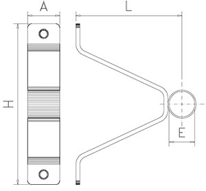 Dibujo técnico: Soporte puente inox sin trasera para tubo Fricosmos 200x140x30 mm