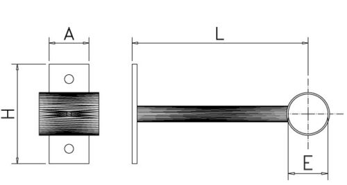 Dibujo técnico: Soporte recto inox de tubo para atornillar Fricosmos 50x30 mm
