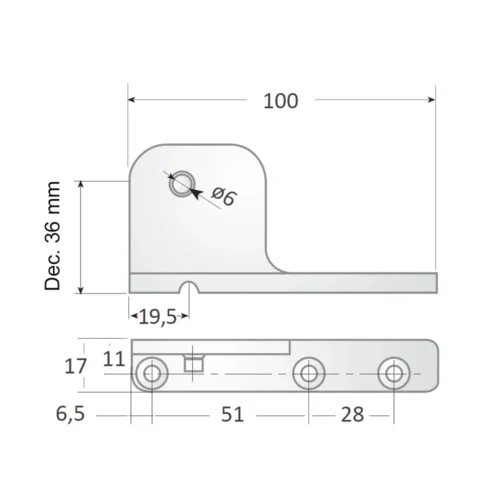 Soporte TRB de zamak para bisagra TRS-1 · vista 2