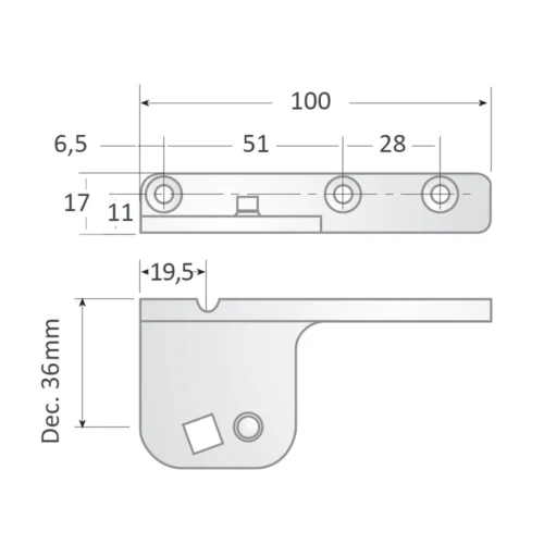 Soporte TRC de zamak para bisagra TRS-1 · vista 2