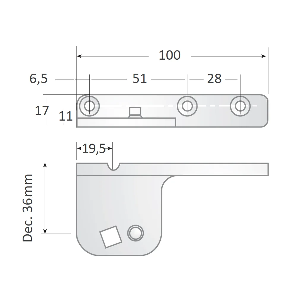 Soporte TRC de zamak para bisagra TRS-1 · vista 2