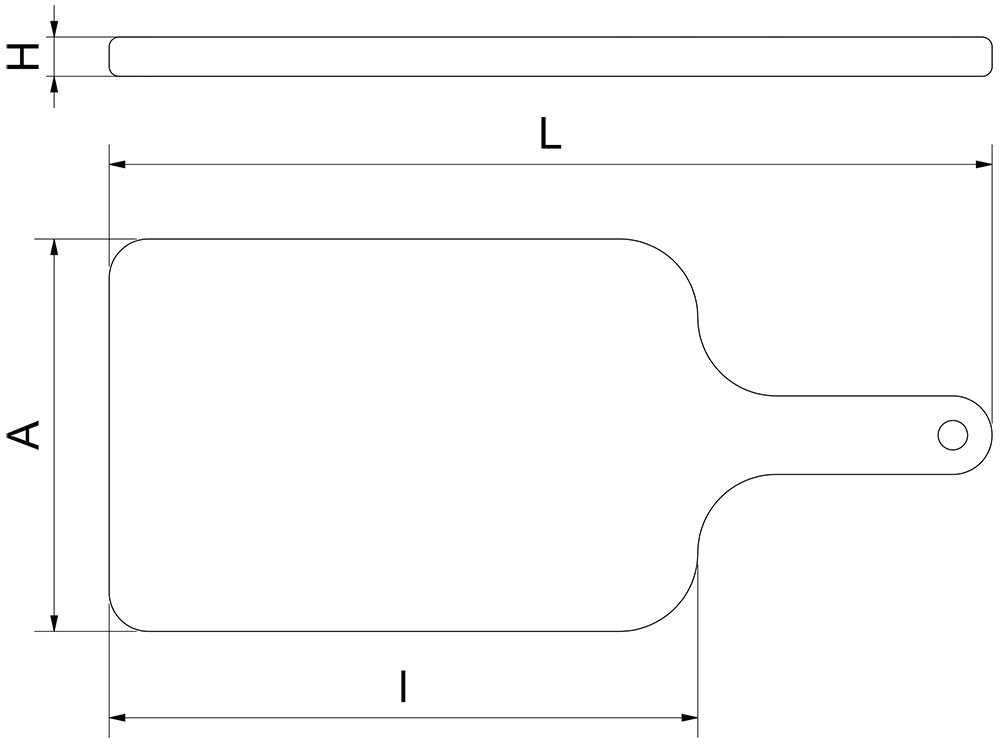 Dibujo técnico: Tabla para cortar con mango Fricosmos roja