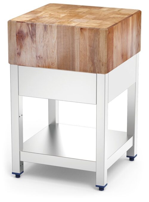 Tajo de troceo con madera de abedul con faldón y entrepaño Fricosmos 400x400 mm