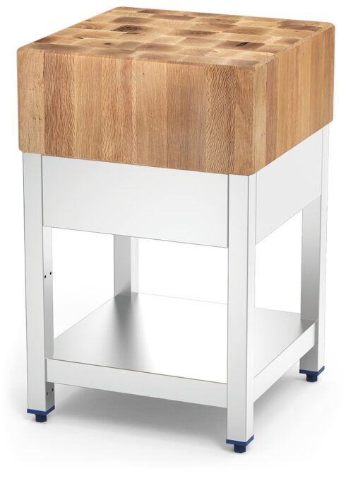 Tajo de troceo con madera de encina con faldón y entrepaño Fricosmos 400x400 mm