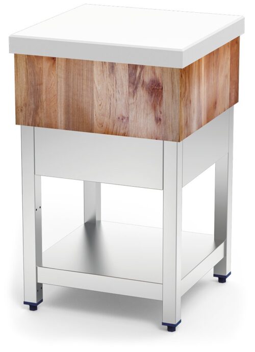 Tajo de troceo con madera y fibra blanca con faldón y entrepaño Fricosmos 400x400 mm