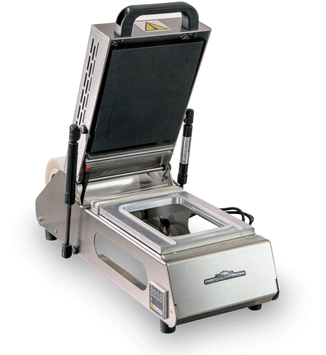 RP-RA150 Reiserpack manual tray sealer with the lid open