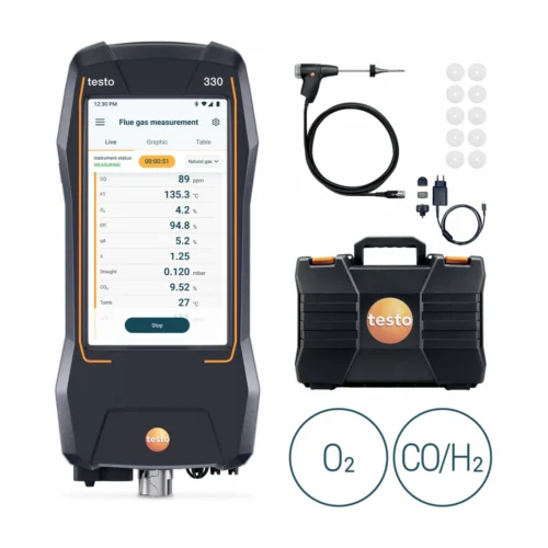 Set testo 330 con maletín y sonda de combustión · testo 330 set with case and flue gas probe